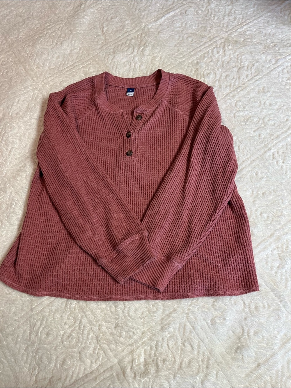Old Navy Rose Waffle-Knit Henley Sweater
